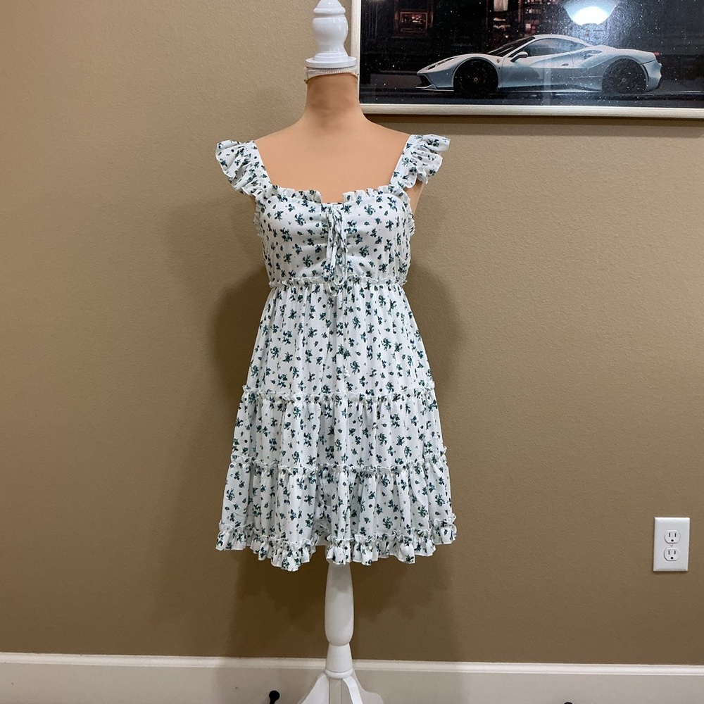 Altar'd State White and Green Floral Mini Dress
